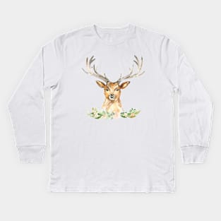 Cute deer with flowers Kids Long Sleeve T-Shirt